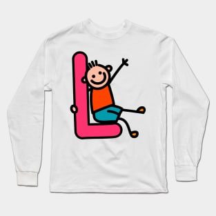 Letter L for Boys alphabet Kids Colorful Cartoon Character Long Sleeve T-Shirt